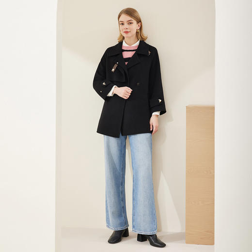 MH9M4斯尔丽瑟俪2022年冬上新商场同款简约利落一手长宽松系腰带大衣 商品图2