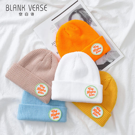 「12款配色！标签瓜皮帽」字母圆标针织瓜皮帽 韩版简约糖果色学生帽子文艺休闲情侣帽配饰 商品图3