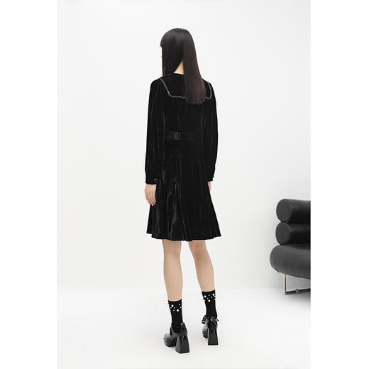 NEELLY纳俪商场同款黑色丝绒连衣裙女中长款收腰A字裙摆百搭时尚N22103Y01085 商品图3