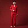 康妮雅睡衣家居服 男式长袖长裤开襟套装*玉红 商品缩略图3