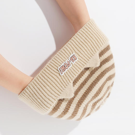 【保暖可爱 柔软绵羊绒呵护健康宝宝】婴儿帽子秋冬季可爱超萌儿童针织帽子男女保暖条纹防寒套头毛线帽 商品图1