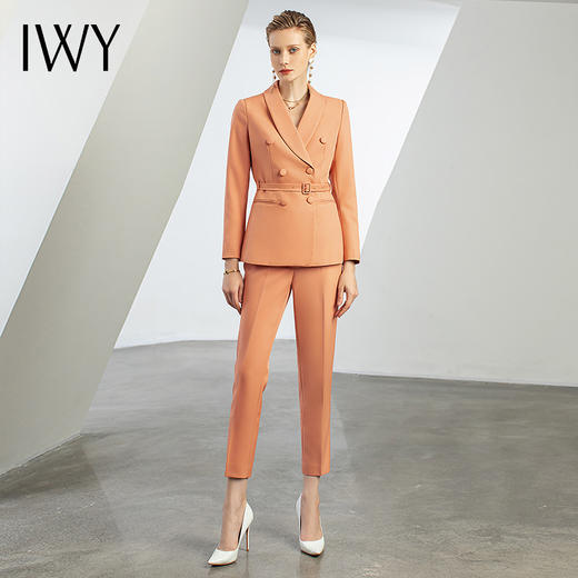 IWY/高端洋气橙色职业套装女西服春新款播音艺考主持人正装工作服olCP1490 商品图0