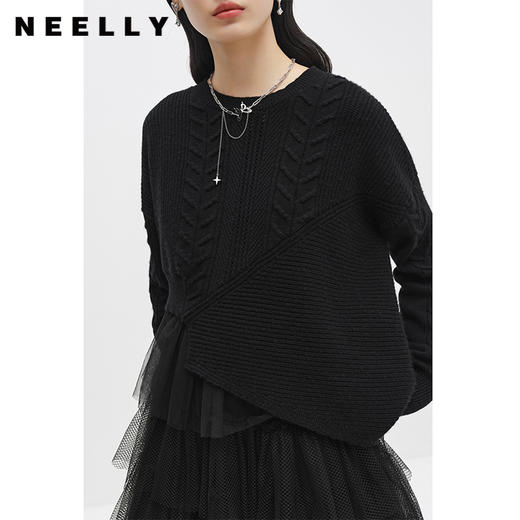 NEELLY纳俪商场同款针织拼接网纱连衣裙女中长款两件套设计蛋糕裙N22111Y01112 商品图2
