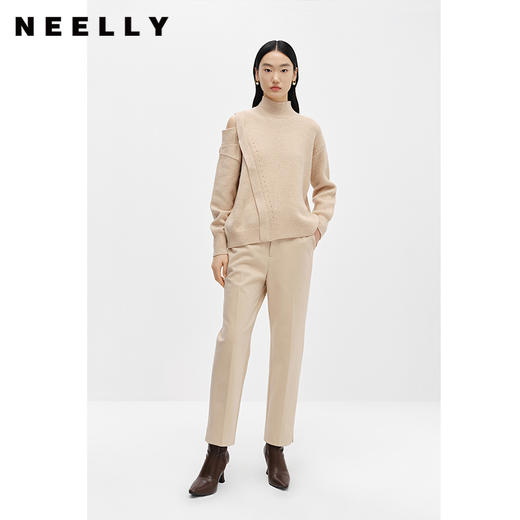 NEELLY纳俪商场同款2022冬季新款毛呢休闲裤女百搭直筒哈伦裤长裤N22111H01119 商品图2