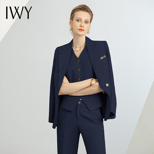 IWY/藏青色正装女职场套装夏季工作服气质干练西装套装女总裁马甲三件套裤CPM1486 商品图1