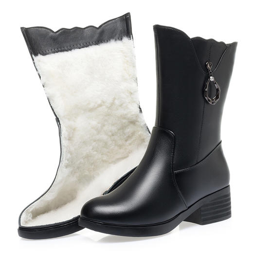 JSJ-AL/7707中筒靴女中跟加绒棉靴大码全羊毛里女棉鞋粗跟厚底女棉靴 商品图6