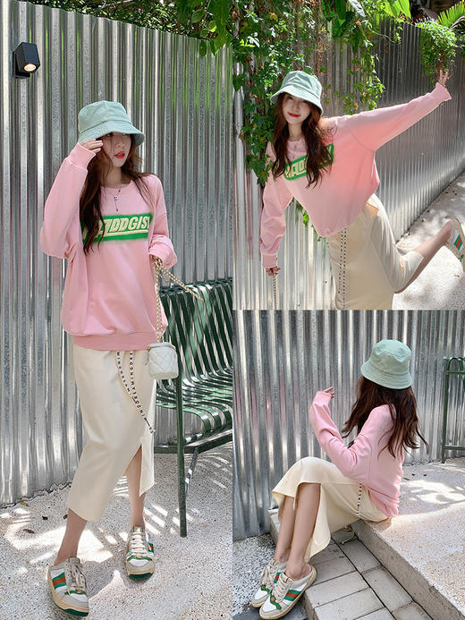 女装粉色卫衣女秋季新款字母印花宽松外套上衣ins潮 商品图2