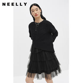 NEELLY纳俪商场同款针织拼接网纱连衣裙女中长款两件套设计蛋糕裙N22111Y01112
