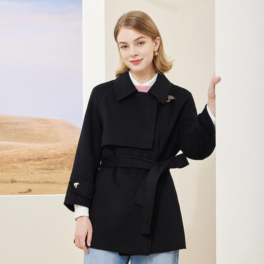 MH9M4斯尔丽瑟俪2022年冬上新商场同款简约利落一手长宽松系腰带大衣 商品图0