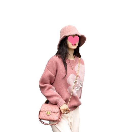 软糯圆领提花毛衣女2022秋冬新品韩版宽松外穿慵懒风套头针织衫 商品图4