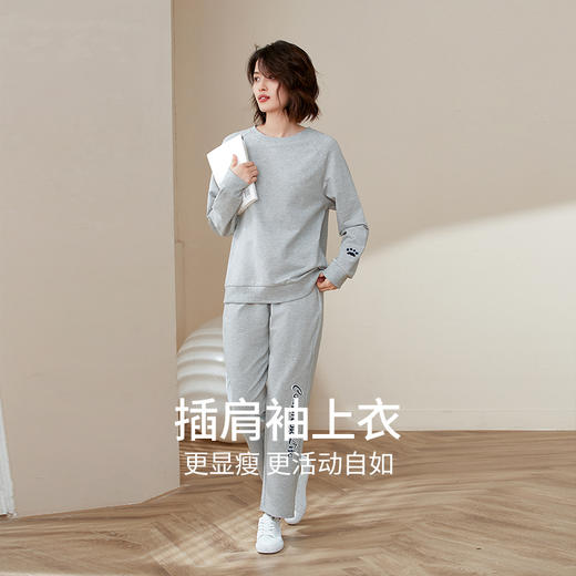 康妮雅睡衣家居服 女式长袖长裤套头套装*浅花灰 商品图2