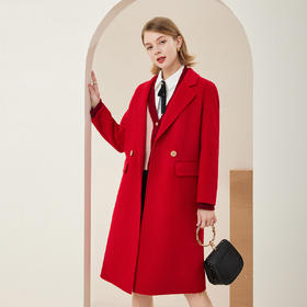 MH9M5斯尔丽瑟俪2022年冬上新商场同款法式简约西装翻领双面呢中长大衣
