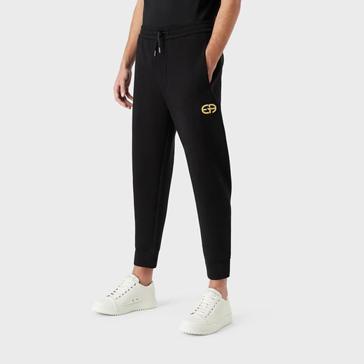 EMPORIO ARMANI 阿玛尼 男士棉质刺绣徽标抽绳休闲运动裤 黑色 6L1P84 1JHSZ 0999 商品图1