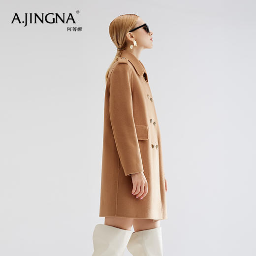 【特价不退换  微瑕款】阿菁娜复古小翻领经典双排扣羊毛羊绒混纺H型爆款热卖大衣A27D211032 商品图2