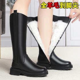 JSJ-AL/5002冬季靴子女平底高靴加厚羊毛高筒靴厚底大棉长筒靴大码女棉靴