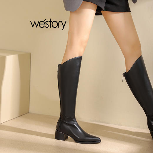 westory2022年秋冬新款黑色长靴显瘦骑士靴82621 商品图1