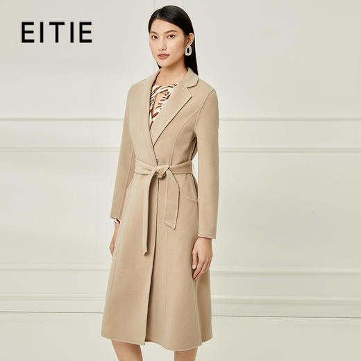 EITIE爱特爱冬季新款时尚简约气质毛呢外套系带羊毛羊绒长款大衣外套6814513 商品图0