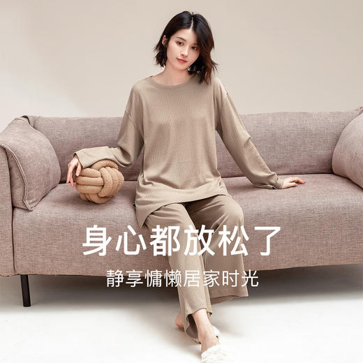 康妮雅睡衣家居服 女式长袖长裤套头套装 商品图1