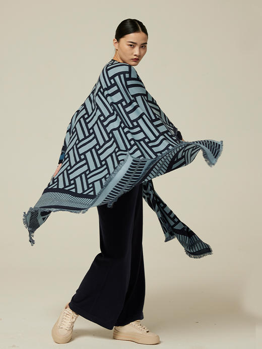 羊绒羊毛拼皮斗篷外套 SJF94P369W 商品图1