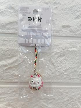 鈴根付 樱花福猫笑脸水音铃挂件 珠光银色