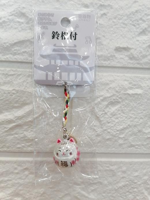 鈴根付 樱花福猫笑脸水音铃挂件 珠光银色 商品图0