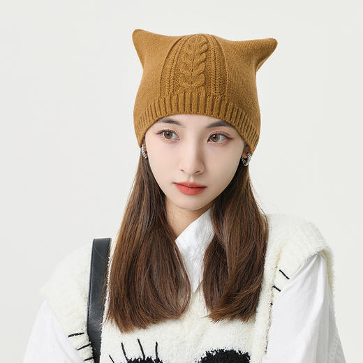 「10款配色！麻花两角针织帽」秋冬加厚保暖毛线针织帽 逛街护耳休闲软糯套头帽冷帽配饰 商品图3