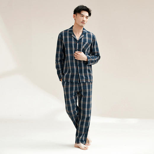 【门店同款】康妮雅睡衣家居服 男式长袖长裤开襟套装 商品图3