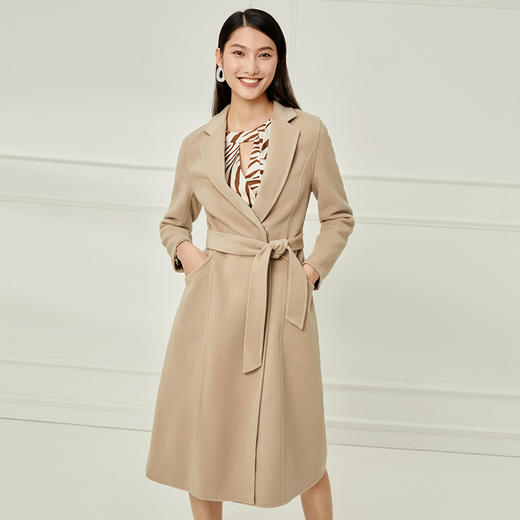 EITIE爱特爱冬季新款时尚简约气质毛呢外套系带羊毛羊绒长款大衣外套6814513 商品图3