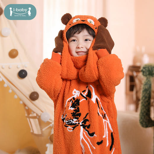 【QHXJ】【58元任选2件】i-baby抗静电泰迪绒围巾手套一体帽 宝宝外出居家细腻暖绒防风保暖 商品图4