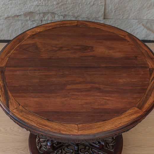 清 红木雕灵芝花卉纹百灵台 商品图2