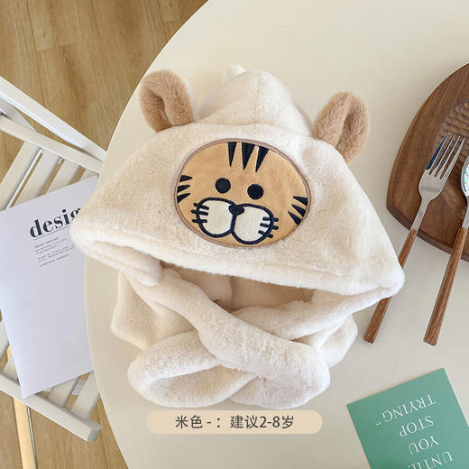 儿童可爱卡通毛绒加厚连体帽男女毛绒防寒帽围巾一体冬天帽子 商品图7