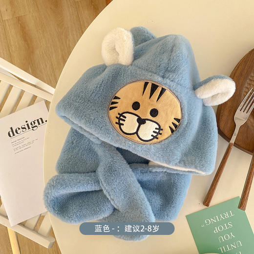 儿童可爱卡通毛绒加厚连体帽男女毛绒防寒帽围巾一体冬天帽子 商品图2