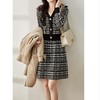 新款时髦气质名媛收腰显瘦打底洋气小香风千鸟格针织连衣裙 商品缩略图0