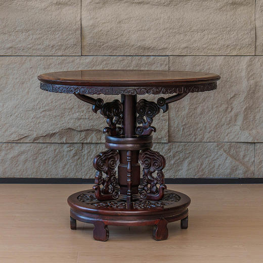 清 红木雕灵芝花卉纹百灵台 商品图0