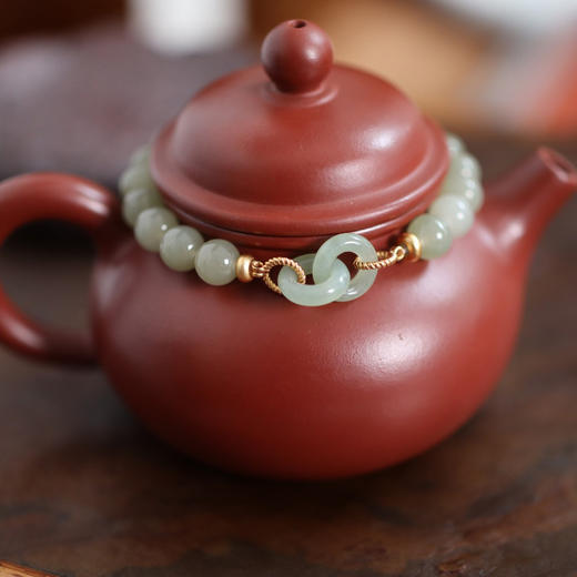 CS-16-53-02 天然8MM和田玉手链 国风环环相扣手链女复古轻奢百搭玉石手串 商品图4