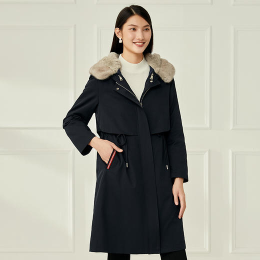 EITIE爱特爱冬季新款兔毛皮中长款皮草舒适保暖连帽大衣6893522 商品图1