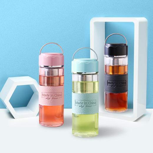 高颜值时尚提手玻璃杯耐高温防爆防裂水杯茶水分离泡茶 商品图0