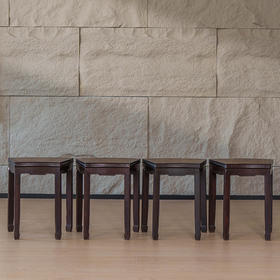 清 红木镶瘿木扇面形杌凳成堂（一堂四只）