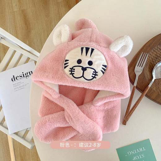 儿童可爱卡通毛绒加厚连体帽男女毛绒防寒帽围巾一体冬天帽子 商品图5