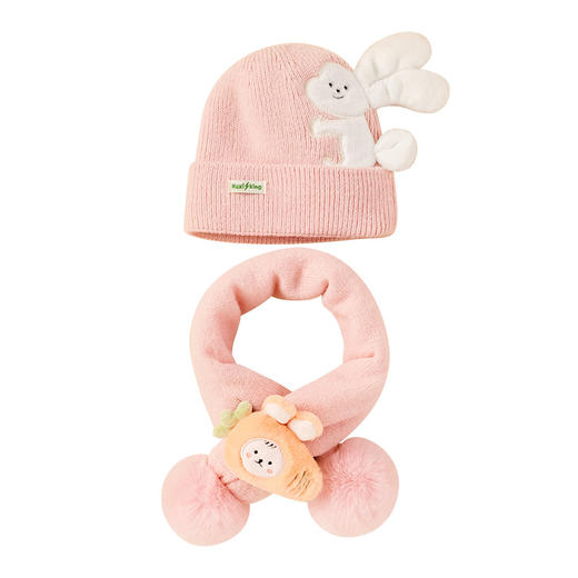 【可爱兔子保暖套装】婴儿帽子围脖两件套秋冬春秋薄款冬季宝宝纯棉婴幼儿男童女童套装 商品图3