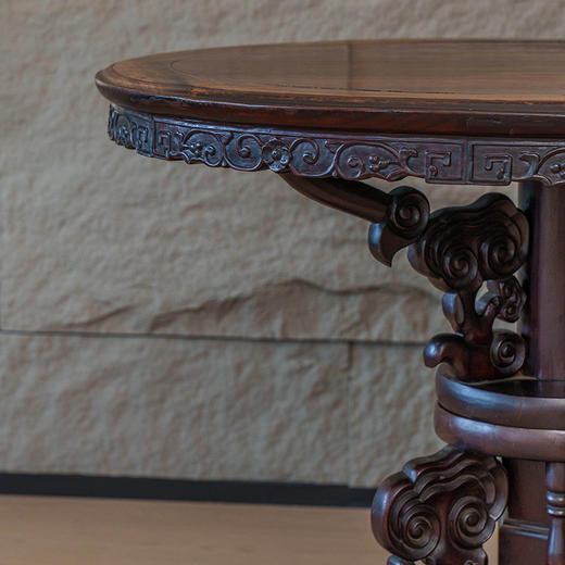 清 红木雕灵芝花卉纹百灵台 商品图1