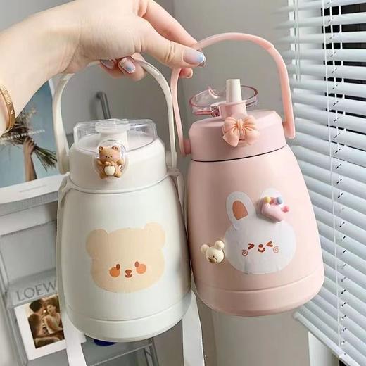 可爱高颜值大肚保温杯学生便捷大容量水壶男女吸管杯子 商品图0