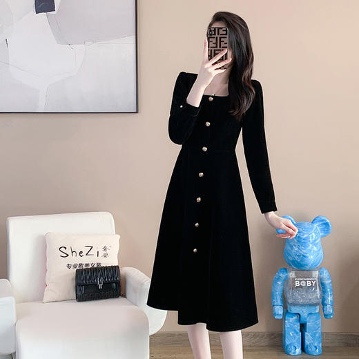 奢姿秋装新款大码女装时尚单排扣裙子胖妹妹气质方领连衣裙9923852324 商品图3