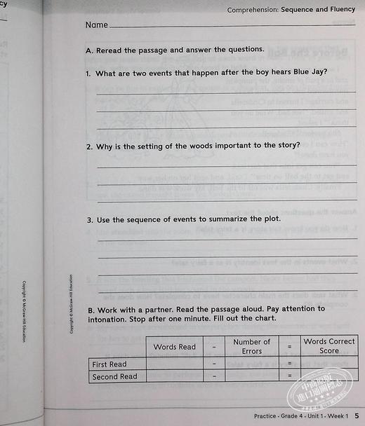 【中商原版】美国麦格劳希尔英语教材Reading Wonders Your Turn Practice Book, Grade 4阅读练习册 四年级 商品图6