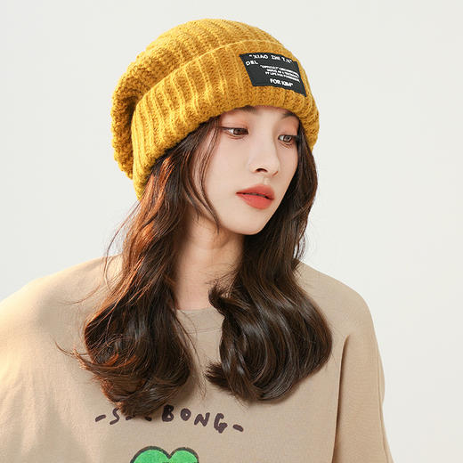 「8款配色！贴标毛线堆堆帽」秋冬针织堆堆帽子 女颜值宽松保暖粗线毛线帽贴布宽松配饰 商品图3