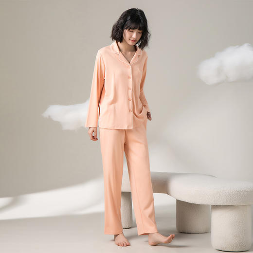 【门店同款】康妮雅睡衣家居服 女式长袖长裤开襟套装 商品图4