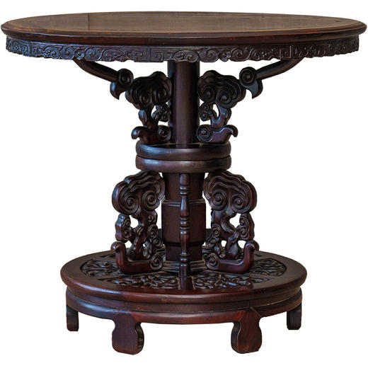 清 红木雕灵芝花卉纹百灵台 商品图5