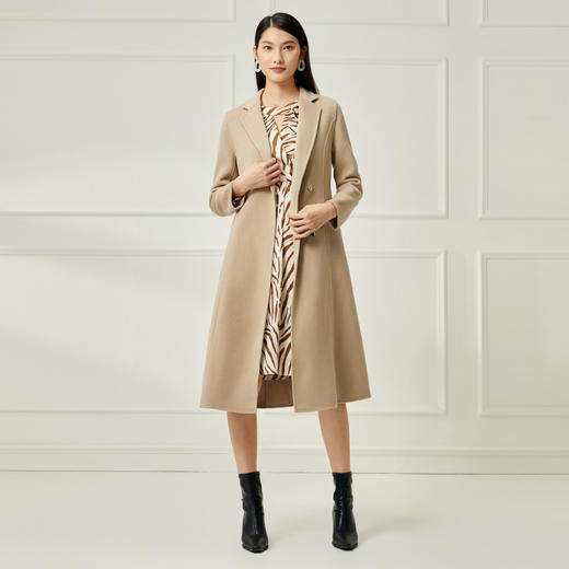 EITIE爱特爱冬季新款时尚简约气质毛呢外套系带羊毛羊绒长款大衣外套6814513 商品图1