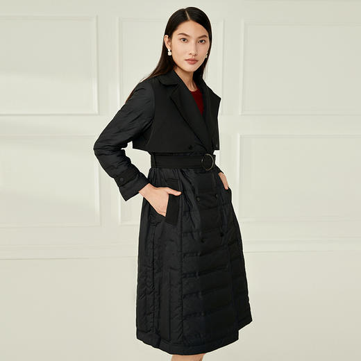 EITIE爱特爱冬季新款时尚翻领收腰轻薄女长款过膝保暖羽绒服6811521 商品图3