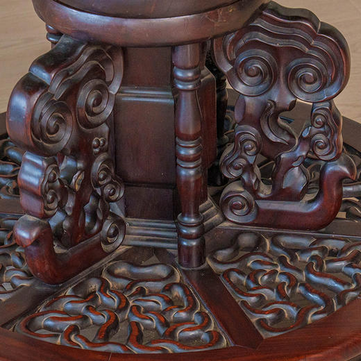 清 红木雕灵芝花卉纹百灵台 商品图3